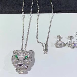 Set Vòng Cổ Và Bông Tai Panthère De Cartier Vàng Trắng 18K Kim Cương Tự Nhiên Tuỳ Chỉnh (2)