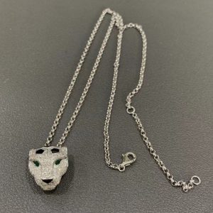 Vòng Cổ Panthère De Cartier Chế Tác Vàng Trắng 18K Đính Kim Cương Tự Nhiên (2)