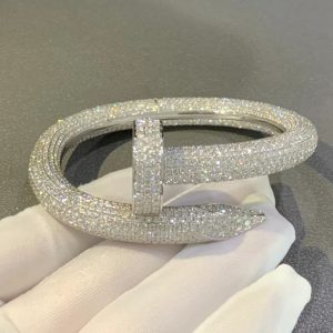 Vòng Tay Cartier Juste Un Clou Đính Full Kim Cương Tự Nhiên Vàng Trắng 18K (2)