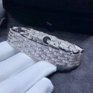 Vòng Tay Chế Tác Cartier Agrafe Kim Cương Tự Nhiên Vàng Trắng 18K (2)