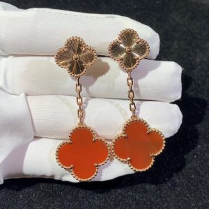 Bông Tai Van Cleef & Arpels Vintage Alhambra Nữ Màu Đỏ Chế Tác Vàng Hồng 18K (2)