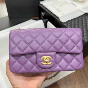 Túi Xách Chanel Classic Quai Chuông Like Auth Nữ Màu Tím 20cm (2)