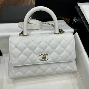 Túi Xách Chanel Coco Replica Cao Cấp Nữ Màu Trắng Da Hạt 24x14x10cm (2)