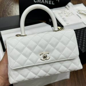 Túi Xách Chanel Coco Replica Cao Cấp Nữ Màu Trắng Da Hạt 24x14x10cm (2)