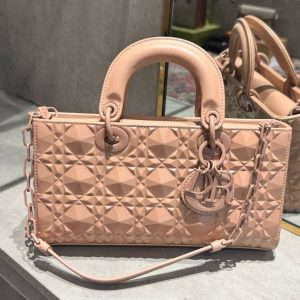 Túi Xách Dior D-Joy Nữ Hoạ Tiết Kim Cương Màu Hồng Like Auth 26cm (2)