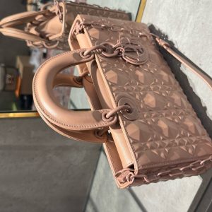 Túi Xách Dior D-Joy Nữ Hoạ Tiết Kim Cương Màu Hồng Like Auth 26cm (2)