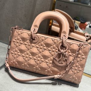 Túi Xách Dior D-Joy Nữ Hoạ Tiết Kim Cương Màu Hồng Like Auth 26cm (2)