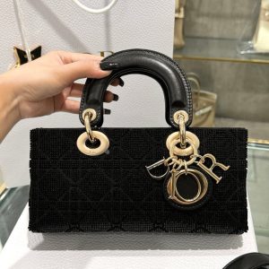 Túi Xách Dior Lady D-Joy Nữ Màu Đen Đính Cườm Like Auth 22cm (2)