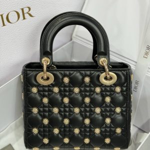 Túi Xách Dior Lady Like Auth Nữ Màu Đen Hoạ Tiết Ông Mặt Trời 20cm (2)