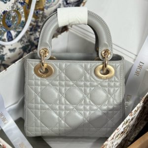 Túi Xách Dior Lady Like Auth Nữ Màu Xám Khoá Vàng 17cm (2)