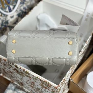 Túi Xách Dior Lady Like Auth Nữ Màu Xám Khoá Vàng 17cm (2)
