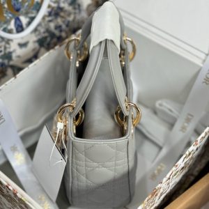 Túi Xách Dior Lady Like Auth Nữ Màu Xám Khoá Vàng 17cm (2)
