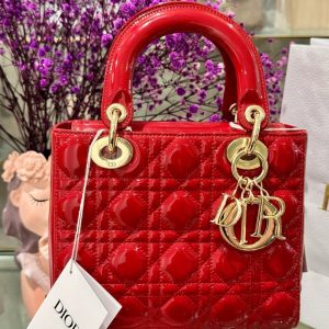 Túi Xách Dior Lady Nữ Da Bóng Màu Đỏ Siêu Cấp 20cm (2)