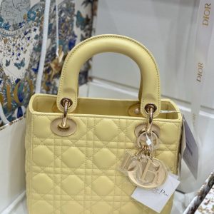 Túi Xách Dior Lady Nữ Da Cừu Màu Vàng Rep 11 Cao Cấp 20cm (2)