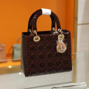 Túi Xách Dior Lady Nữ Màu Đỏ Mận Khoá Mạ Vàng Siêu Cấp 24cm (2)