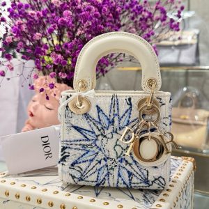 Túi Xách Dior Lady Replica 11 Nữ Hoạ Tiết Đính Cườm 12x10 (2)