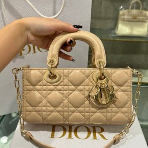 Túi Xách Hàng Hiệu Dior Lady D-Joy Nữ Màu Be Khoá Mạ Vàng 22cm (2)