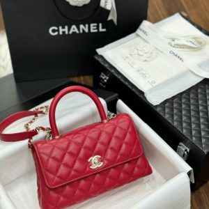 Túi Xách Nữ Chanel Coco Rep 11 Cao Cấp Da Bê Màu Đỏ 24x14x10cm (2)