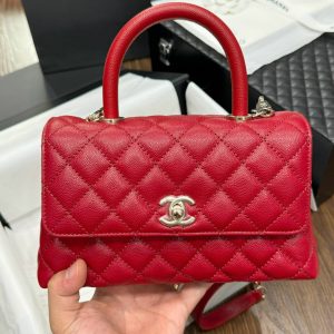 Túi Xách Nữ Chanel Coco Rep 11 Cao Cấp Da Bê Màu Đỏ 24x14x10cm (2)