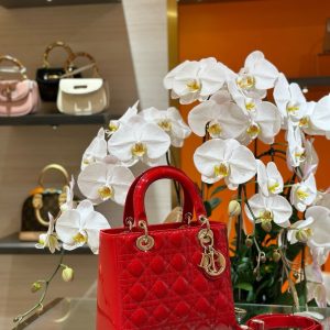 Túi Xách Nữ Dior Lady Da Cừu Màu Đỏ Bóng Rep 11 Cao Cấp 24cm (2)