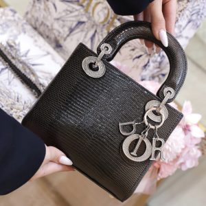 Túi Xách Nữ Dior Lady Rep 11 Cao Cấp Da Thằn Lằn Màu Đen 17cm (2)