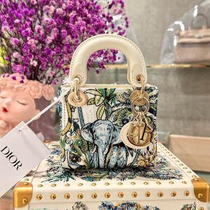 Túi Xách Nữ Dior Lady Replica 11 Hoạ Tiết Con Voi Khoá Vàng Hồng 12×10 (2)
