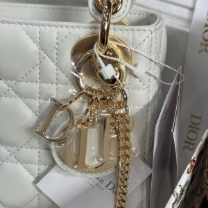 Túi Xách Nữ Dior Lady Replica 11 Màu Trắng Khoá Vàng 17cm (2)