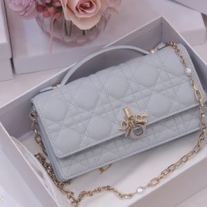 Túi Xách Nữ Siêu Cấp Dior Woc Màu Xám Khoá Mạ Vàng Hồng 21x11.5x4 (2)