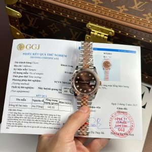 Đồng Hồ Bọc Vàng Rolex DateJust Mặt Số Chocolate Đính Đá Nhà Máy GM V5 41mm (7)