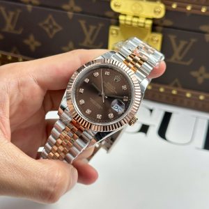 Đồng Hồ Bọc Vàng Rolex DateJust Mặt Số Chocolate Đính Đá Nhà Máy GM V5 41mm (7)