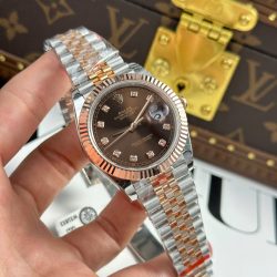 Đồng Hồ Bọc Vàng Rolex DateJust Mặt Số Chocolate Đính Đá Nhà Máy GM V5 41mm (7)