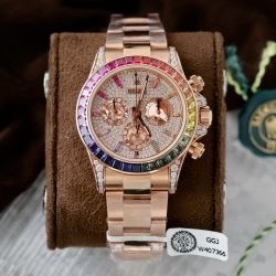 Đồng Hồ Rolex Daytona Rainbow 116595 Chế Tác Bọc Vàng Thật + Ruby + Kim Cương Moissanite 40mm (11)