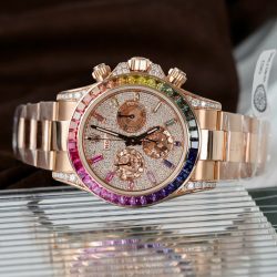 Đồng Hồ Rolex Daytona Rainbow 116595 Chế Tác Bọc Vàng Thật + Ruby + Kim Cương Moissanite 40mm (11)