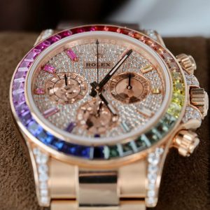 Đồng Hồ Rolex Daytona Rainbow 116595 Chế Tác Bọc Vàng Thật + Ruby + Kim Cương Moissanite 40mm (11)
