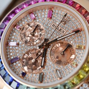 Đồng Hồ Rolex Daytona Rainbow 116595 Chế Tác Bọc Vàng Thật + Ruby + Kim Cương Moissanite 40mm (11)