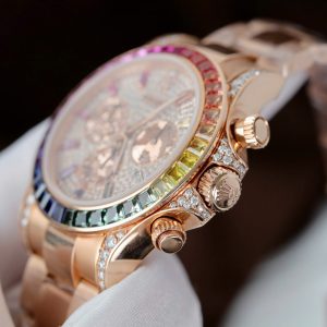Đồng Hồ Rolex Daytona Rainbow 116595 Chế Tác Bọc Vàng Thật + Ruby + Kim Cương Moissanite 40mm (11)