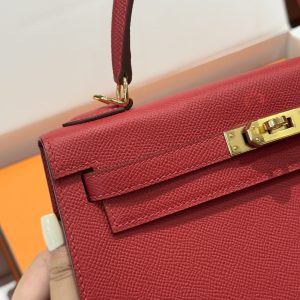 Túi Xách Hermes Kelly Like Auth Nữ Màu Đỏ Khoá Vàng 25cm (2)
