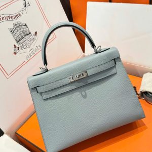 Túi Xách Hermes Kelly Replica 11 Nữ Màu Xám Khoá Trắng 25cm (2)