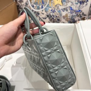 Túi Xách Like Auth Dior D-Joy Nữ Hoạ Tiết Kim Cương Màu Xám 26cm (2)