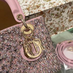Túi Xách Nữ Like Auth Dior Lady Đính Cườm Màu Hồng 20cm (2)