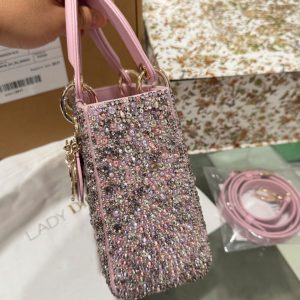 Túi Xách Nữ Like Auth Dior Lady Đính Cườm Màu Hồng 20cm (2)
