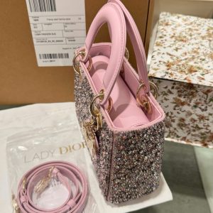 Túi Xách Nữ Like Auth Dior Lady Đính Cườm Màu Hồng 20cm (2)