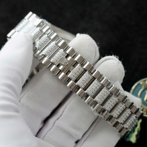 Đồng Hồ Rolex Day-Date Replica 11 Mặt Thiên Thạch Cọc Số + Dây Đính Kim Cương Moissanite 40mm (12)