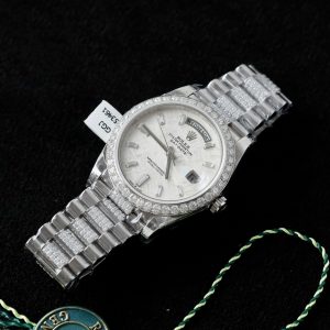 Đồng Hồ Rolex Day-Date Replica 11 Mặt Thiên Thạch Cọc Số + Dây Đính Kim Cương Moissanite 40mm (12)