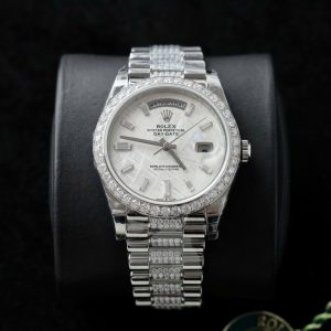 Đồng Hồ Rolex Day-Date Replica 11 Mặt Thiên Thạch Cọc Số + Dây Đính Kim Cương Moissanite 40mm (12)