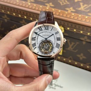 Đồng Hồ Cartier Drive Tourbillon Replica 11 Mặt Số Vân Guiloche Dây Da 41mm (2)