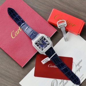 Đồng Hồ Cartier Santos Chế Tác Cọc Số + Vỏ Đính Kim Cương Moissanite 39 (2)