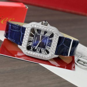 Đồng Hồ Cartier Santos Chế Tác Cọc Số + Vỏ Đính Kim Cương Moissanite 39 (2)