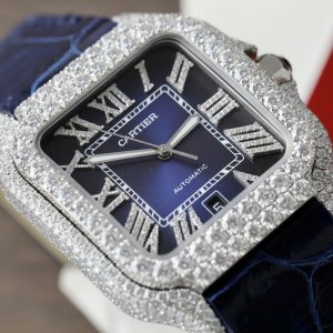 Đồng Hồ Cartier Santos Chế Tác Cọc Số + Vỏ Đính Kim Cương Moissanite 39 (2)