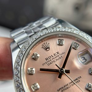 Đồng Hồ Nữ Rolex DateJust Rep 11 Cao Cấp Mặt Hồng Cọc Số Đá Nhà Máy THB 31mm (2)